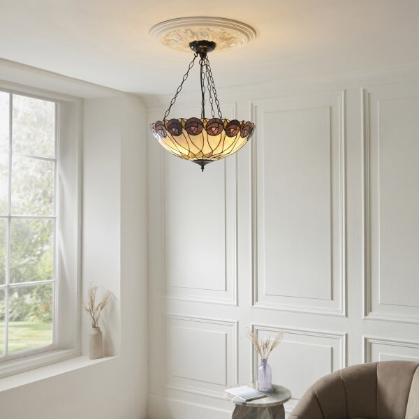 Endon 111872 - Závesný luster na reťazi Tiffany HUTCHINSON 3xE27/60W/230V priemer 50 cm
