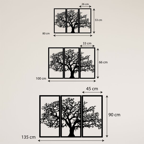 Drevený nástenný obraz Strom života Sada 3 panelov | SKOMBER: Preglejka - Biela farba 46 x 80 cm 3297-56136 PR0054