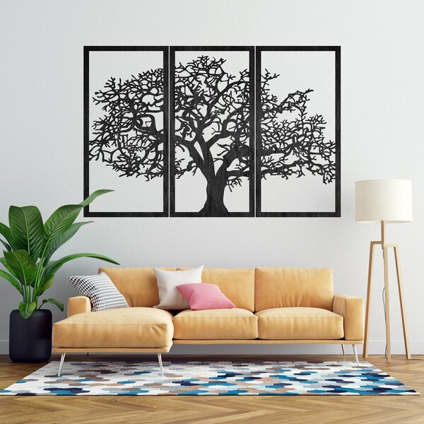Drevený nástenný obraz Strom života Sada 3 panelov | SKOMBER: Preglejka - Biela farba 46 x 80 cm 3297-56136 PR0054
