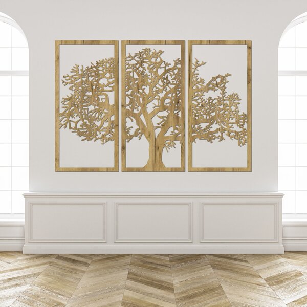Drevený nástenný obraz Strom života Sada 3 panelov | SKOMBER: Preglejka - Biela farba 46 x 80 cm 3297-56136 PR0054
