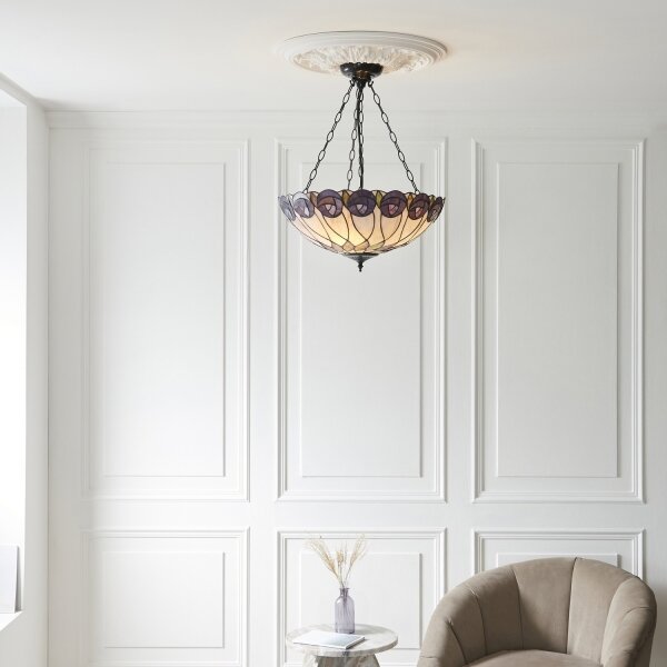 Endon 111872 - Závesný luster na reťazi Tiffany HUTCHINSON 3xE27/60W/230V priemer 50 cm