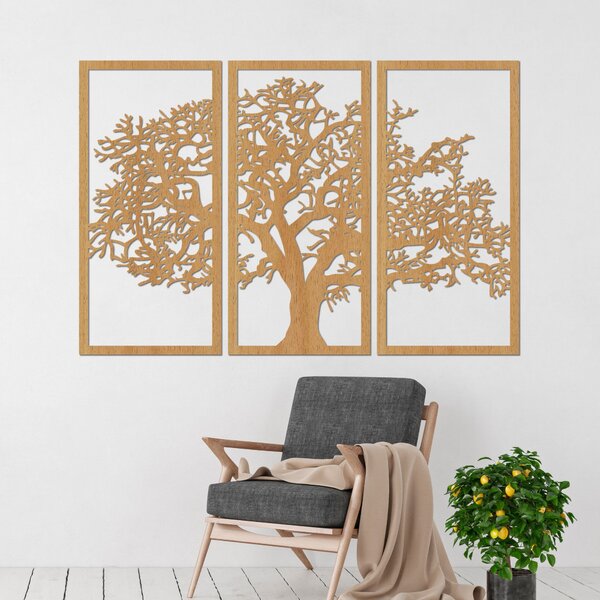 Drevený nástenný obraz Strom života Sada 3 panelov | SKOMBER: Preglejka - Biela farba 46 x 80 cm 3297-56136 PR0054