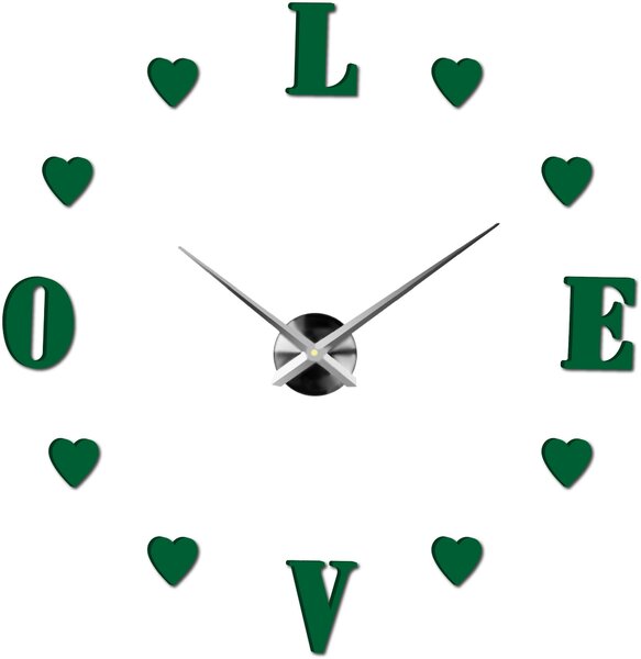 Veľké nalepovacie hodiny na stenu - LOVE: Čierna Ral 9005 Farba čierna RAL 9005 80 cm 3344-18713 12S011-Wanduhr HEU-