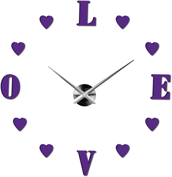 Veľké nalepovacie hodiny na stenu - LOVE: Čierna Ral 9005 Farba čierna RAL 9005 80 cm 3344-18713 12S011-Wanduhr HEU-