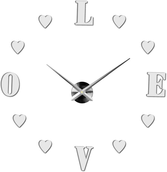 Veľké nalepovacie hodiny na stenu - LOVE: Čierna Ral 9005 Farba čierna RAL 9005 80 cm 3344-18713 12S011-Wanduhr HEU-