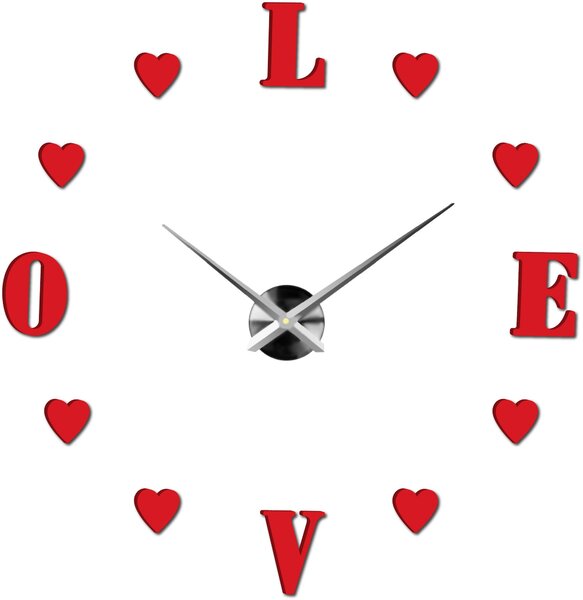 Veľké nalepovacie hodiny na stenu - LOVE: Čierna Ral 9005 Farba čierna RAL 9005 80 cm 3344-18713 12S011-Wanduhr HEU-