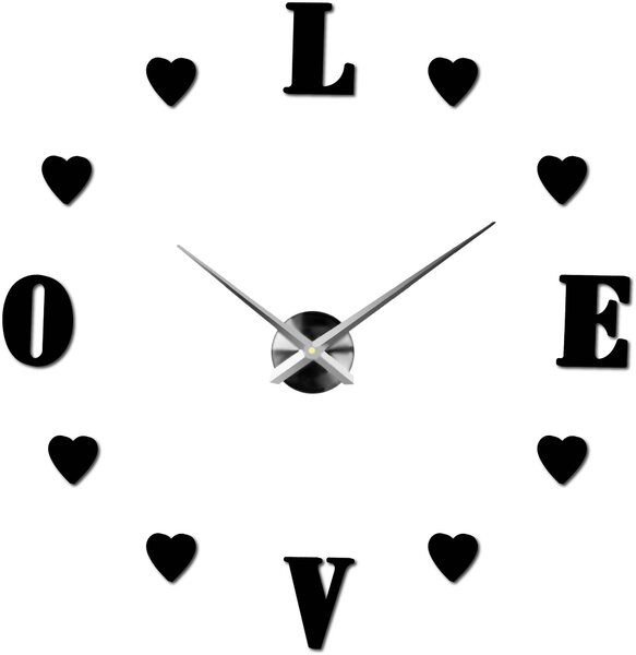 Veľké nalepovacie hodiny na stenu - LOVE: Čierna Ral 9005 Farba čierna RAL 9005 80 cm 3344-18713 12S011-Wanduhr HEU-