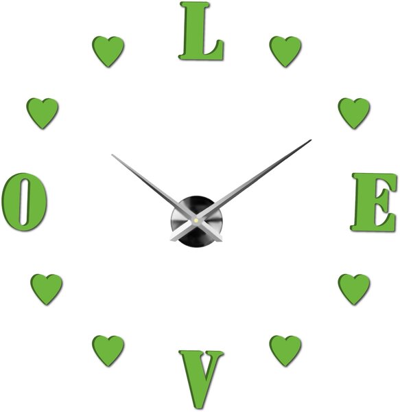 Veľké nalepovacie hodiny na stenu - LOVE: Čierna Ral 9005 Farba čierna RAL 9005 80 cm 3344-18713 12S011-Wanduhr HEU-