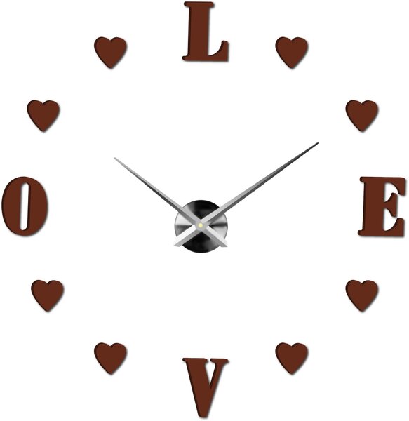 Veľké nalepovacie hodiny na stenu - LOVE: Čierna Ral 9005 Farba čierna RAL 9005 80 cm 3344-18713 12S011-Wanduhr HEU-