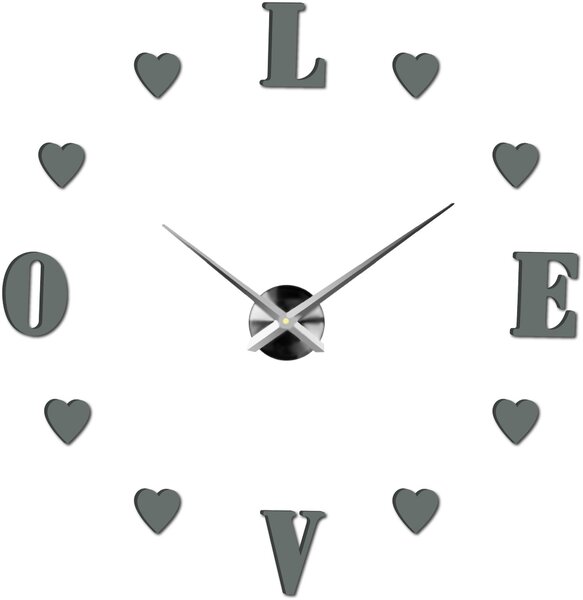 Veľké nalepovacie hodiny na stenu - LOVE: Čierna Ral 9005 Farba čierna RAL 9005 80 cm 3344-18713 12S011-Wanduhr HEU-
