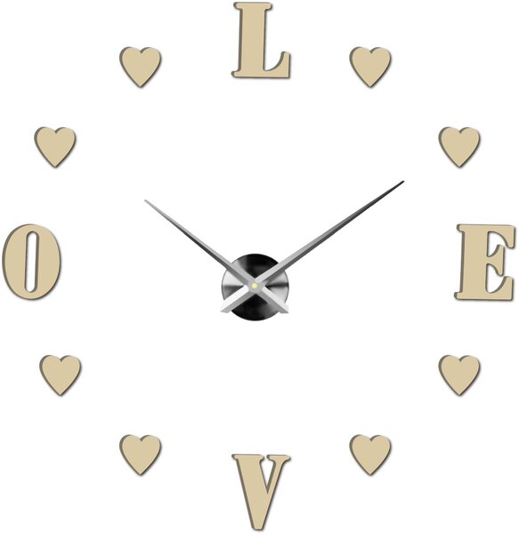 Veľké nalepovacie hodiny na stenu - LOVE: Čierna Ral 9005 Farba čierna RAL 9005 80 cm 3344-18713 12S011-Wanduhr HEU-