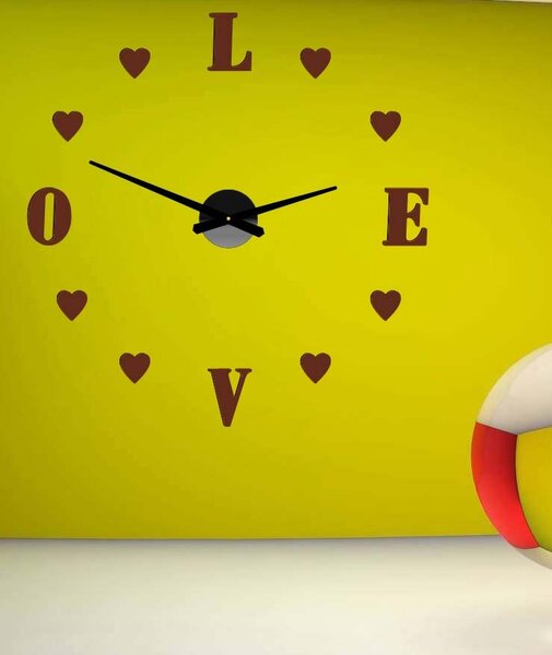 Veľké nalepovacie hodiny na stenu - LOVE: Čierna Ral 9005 Farba čierna RAL 9005 80 cm 3344-18713 12S011-Wanduhr HEU-
