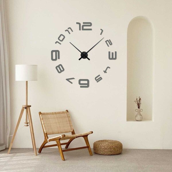 3D nástenné nalepovacie hodiny - ARES: Zrkadlo SILVER Farba čierna RAL 9005 80 cm 3391-104163 12S008
