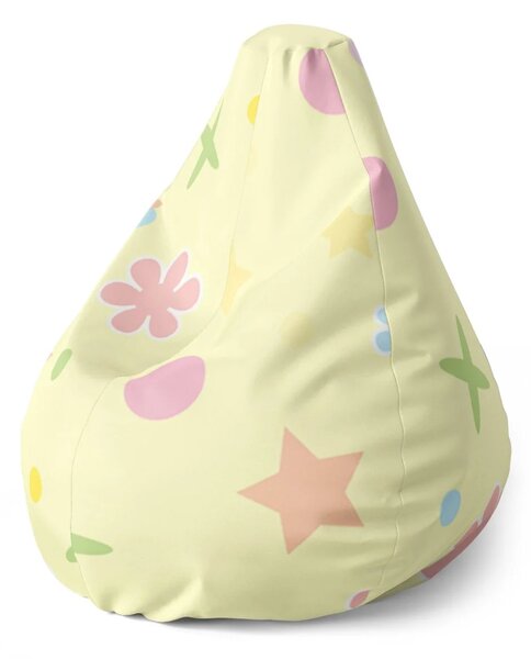 Sablio Sedací vak Pear Kvetiny na žltej - 70 x 95 x 15 cm