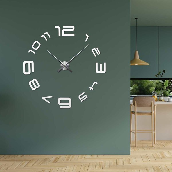 3D nástenné nalepovacie hodiny - ARES: Zrkadlo SILVER Farba čierna RAL 9005 80 cm 3391-104163 12S008