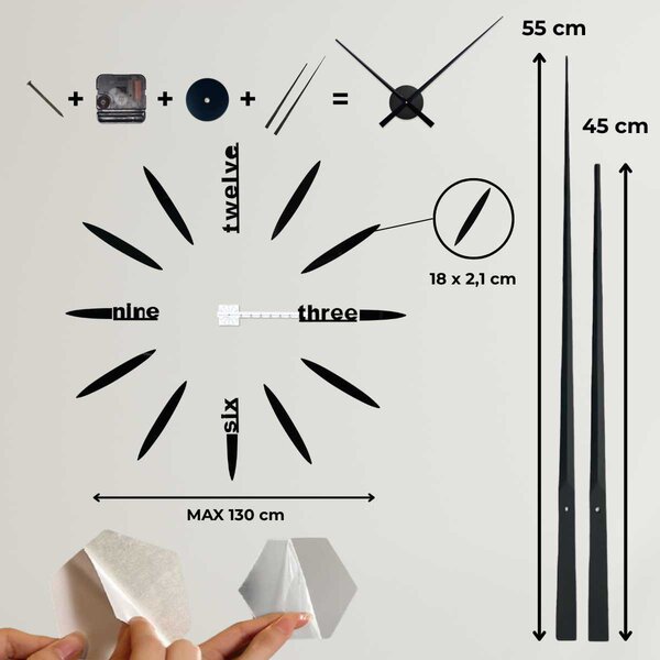 Štýlové farebné nástenné hodiny | SEVEN: Zrkadlo SILVER Farba čierna RAL 9005 80 cm 3392-104203 12S012