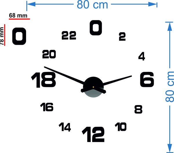 Hodiny na stenu nalepovacie - HOJFE: Čierna Ral 9005 Farba čierna RAL 9005 80 cm 3428-21504 12S022-Wall clock