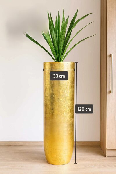 Exkluzívny kvetináč SOLERIO, sklolaminát, výška 120 cm, zlatý lesk