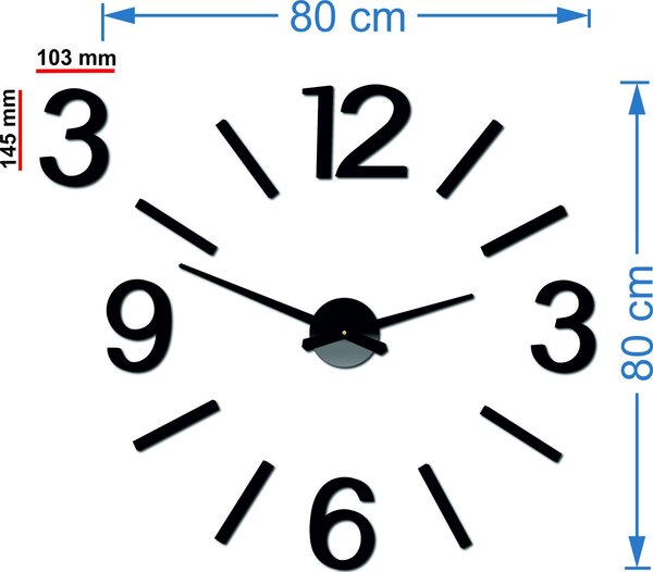 Nástenné hodiny do kuchyne | AUKRO: Čierna Ral 9005 Farba čierna RAL 9005 80 cm 3441-22134 X0067-Wall clock 2D HEU+