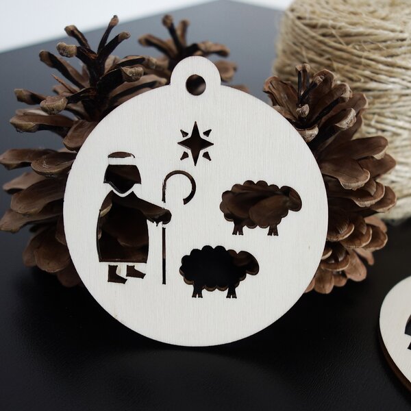 Ozdoba na vianoce vyrobená z dreva-Pastier, rozmer:79x90 mm: Prírodná preglejka - Topoľ natural 3452-22407 PR0083-Christmas HEU-