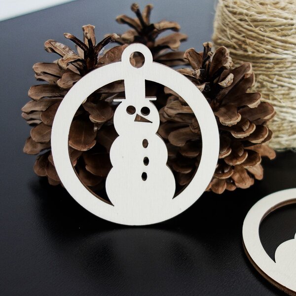 Snehuliak drevená vianočná ozdoba rozmer:79x90 mm: Prírodná preglejka - Topoľ natural 3444-22344 PR0076-Christmas decorations