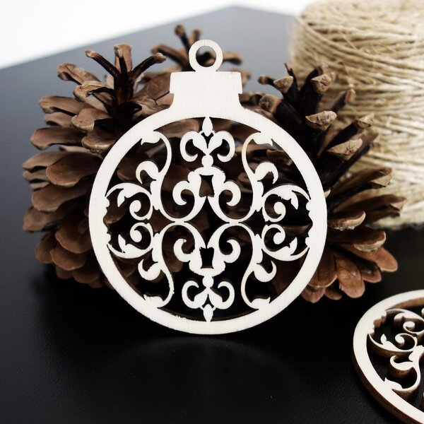Drevená ozdoba-Vianočná guľa, rozmer: 79x90 mm: Prírodná preglejka - Topoľ natural 3465-22506 PR0094-Christmas decorations