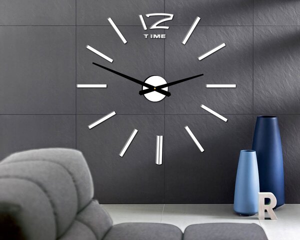 Veľké nástenné hodiny do obývačky - OMEGA: Zrkadlo SILVER Strieborné ručičky 80 cm 3504-111740 12P003