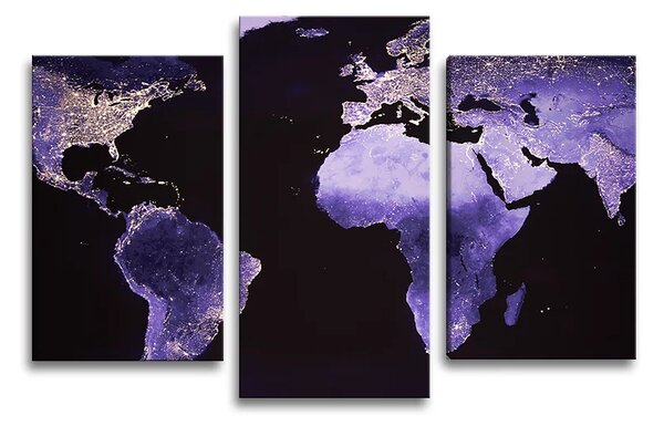 Sablio Obraz - 3-dílný Světelná Mapa sveta - 75x50 cm