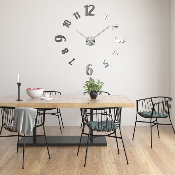 Štýlove hodiny na stenu nalepovacie | CHRLIE: Čierna Ral 9005 Farba strieborná 80 cm 3557-107243 12S035 12S024