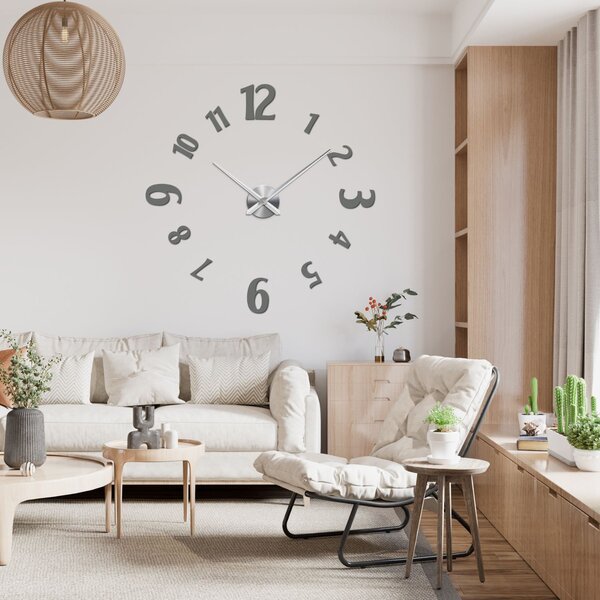 Štýlove hodiny na stenu nalepovacie | CHRLIE: Čierna Ral 9005 Farba strieborná 80 cm 3557-107243 12S035 12S024