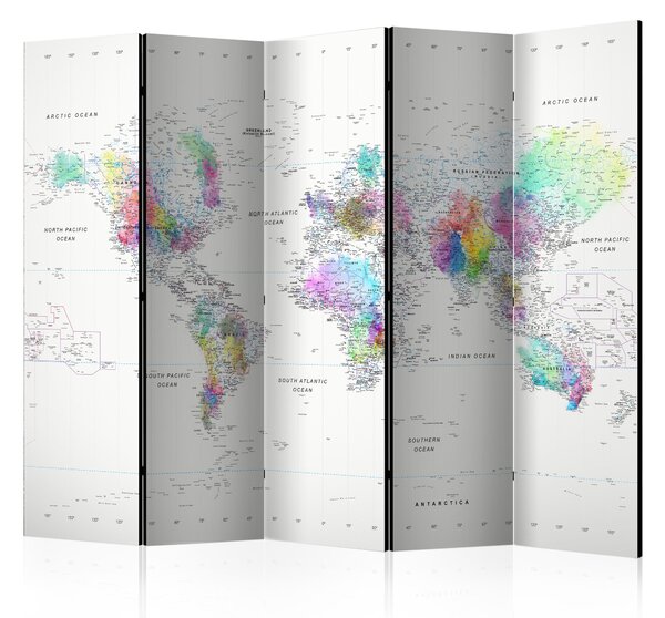 Artgeist Paraván - Room divider – White-colorful world map