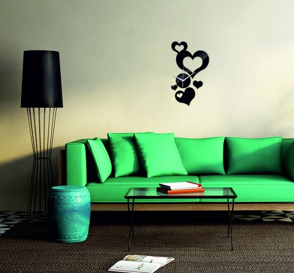 Hodiny na stenu srdce ( nástenné hodiny srdce ) 35x50 cm TOPSTEL: Čierna Ral 9005 Čierne ručičky 3622-28819 IA-127-SHEU-