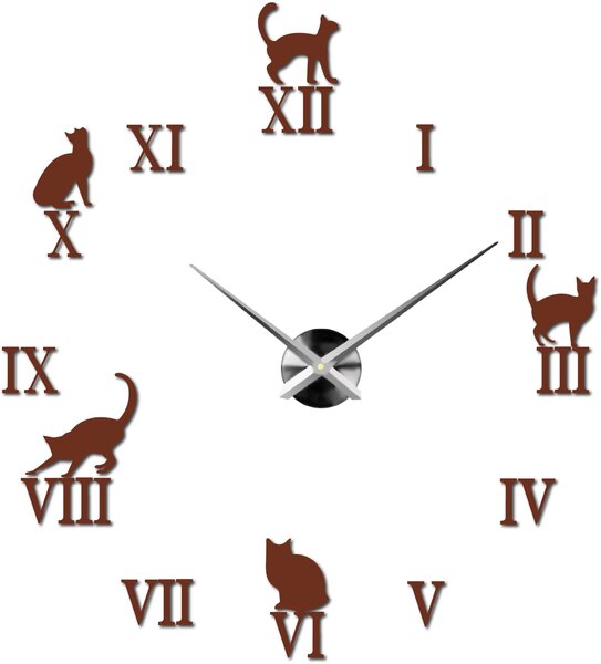 Nalepovacie hodiny na stenu mačky - DIY CAFORD: Čierna Ral 9005 Čierne ručičky 80 cm 3707-33361 12P020 2D CLOCK HEU-