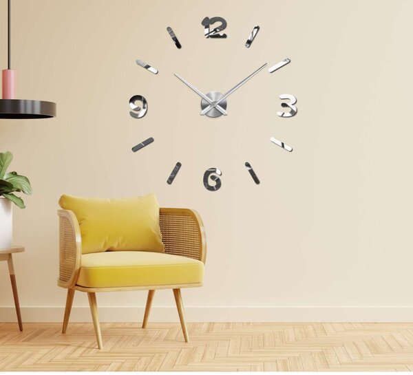 Nástenné hodiny zrkadlové velké | 3D DIY: Zrkadlo SILVER Farba čierna RAL 9005 80 cm 3710-108474 12SZ026
