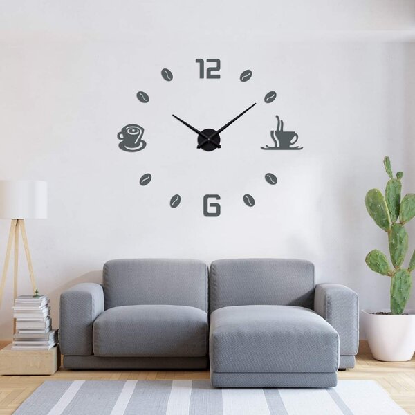 Nalepovacie hodiny na stenu | KAFFE: Čierna Ral 9005 Farba strieborná 80 cm 3729-107351 12S023