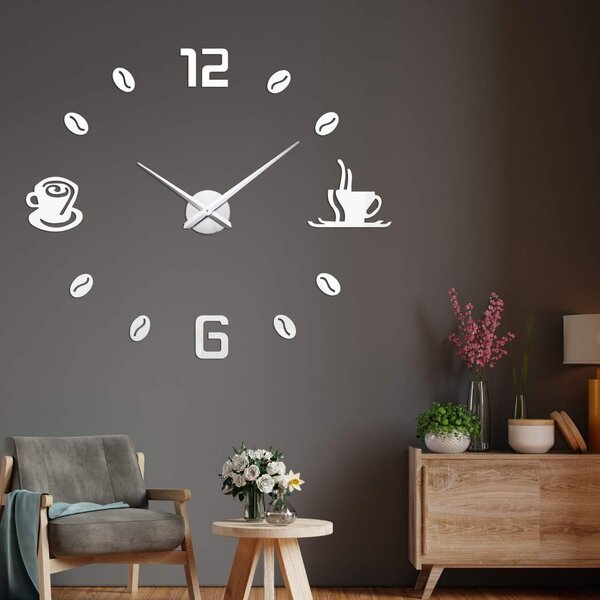 Nalepovacie hodiny na stenu | KAFFE: Čierna Ral 9005 Farba strieborná 80 cm 3729-107351 12S023