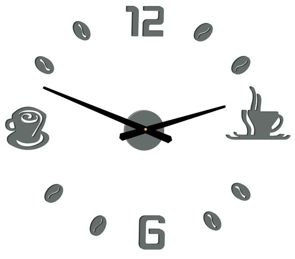 Hodiny na stenu nalepovacie káva | COFFE: Šedá kovová Ral 7005 Strieborné ručičky 3734-96012 12P023