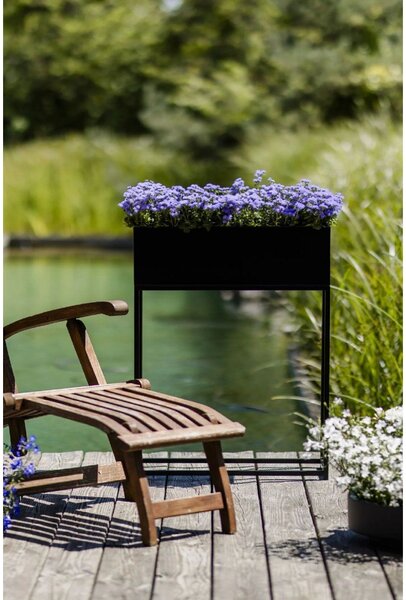 Moderný kvetináč na nožičkách STYLE, oceľ, šírka 60 cm, čierny mat