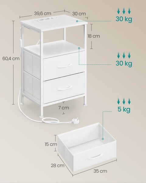 Nočný stolík BELLAH s nabíjacou stanicou LGS302WH03