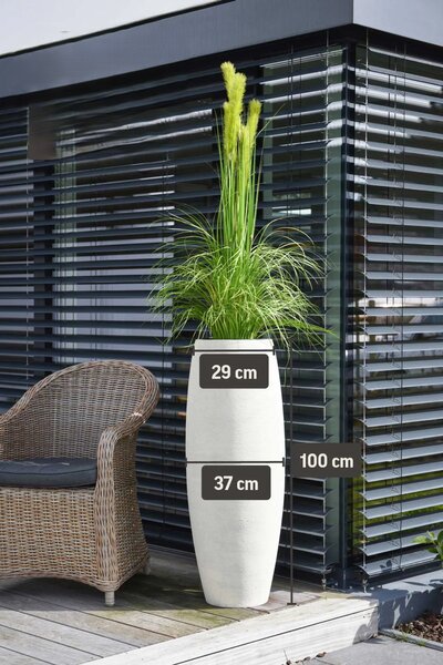 Vysoký kvetináč MAGNUM, sklolaminát-vzhľad kameňa, výška 100 cm, krémová