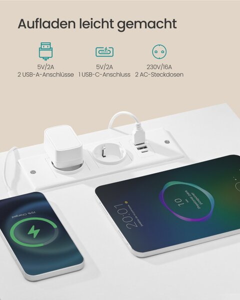 Nočný stolík BELLAH s nabíjacou stanicou LGS303WH03