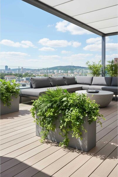 Kvetináč ELEMENTO SLIM, sklolaminát, šírka 90 cm, betón design, sivá