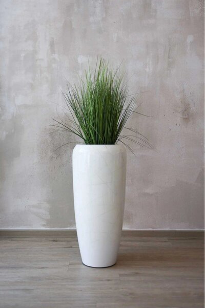Exkluzívny kvetináč CAVITA, sklolaminát, výška 75 cm, biely mramor, lesk