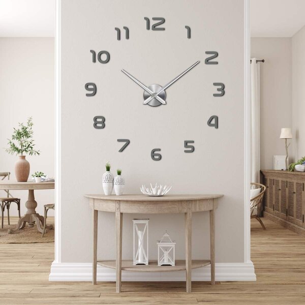 Nalepovacie 3D hodiny - NUMBEA: Zrkadlo SILVER Farba čierna RAL 9005 80 cm 3761-103917 12S002