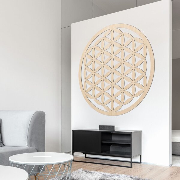 Drevená dekorácia na stenu mandala kvet života - VITAE: Preglejka Topoľ - Honey 3071 20 cm 3768-96366 PR0166