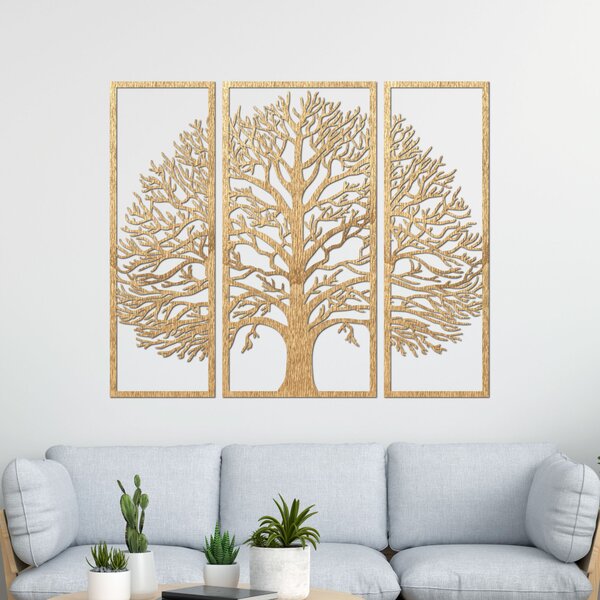 Trojdielna drevená dekorácia na stenu strom života | TRIUM: Preglejka Topoľ - Honey 3071 40 x 33 cm 3778-96302 PR0179