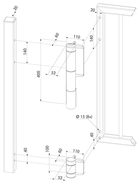 LOCINOX ® Záves otvárateľný 180°, nastaviteľný 2D, do 150 kg, Silver