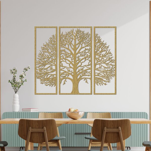 Trojdielna drevená dekorácia na stenu strom života | TRIUM: Preglejka Topoľ - Honey 3071 40 x 33 cm 3778-96302 PR0179