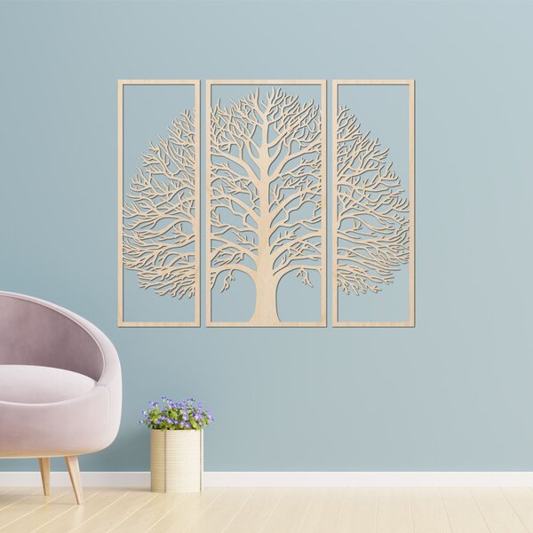 Trojdielna drevená dekorácia na stenu strom života | TRIUM: Preglejka Topoľ - Honey 3071 40 x 33 cm 3778-96302 PR0179