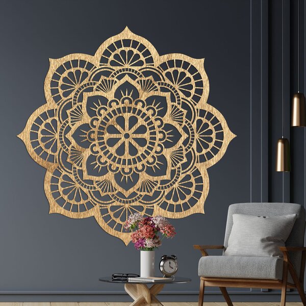 Dekorácia na stenu so symbolikou mandaly lotosový kvet | MYSTICA: Preglejka Topoľ - Honey 3071 20 cm 3803-98686 PR0204